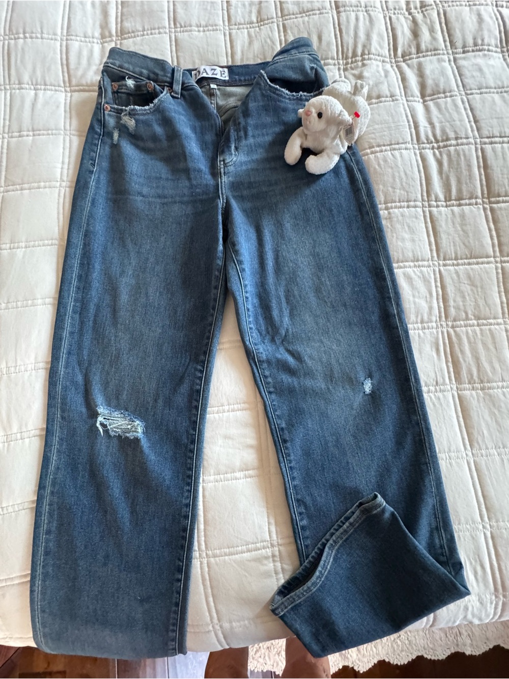 DAZE Dark Blue Straight Leg Jeans with Light Distressing